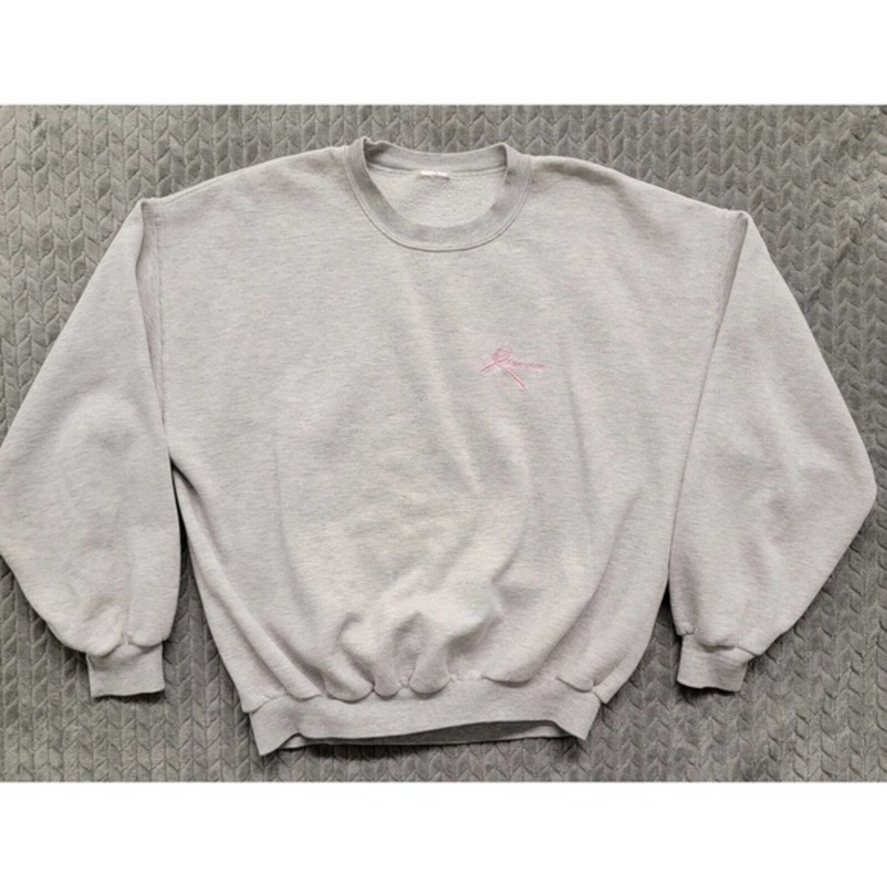 Vintage Breast Cancer‎ Awareness Gray Crewneck Sweater Long Sleeve Adult Size XL